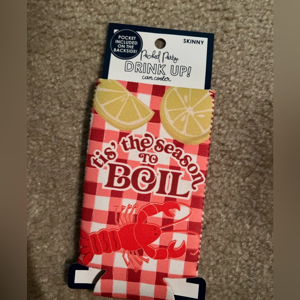 Packed Party crawfish boil flat skinny can koozie